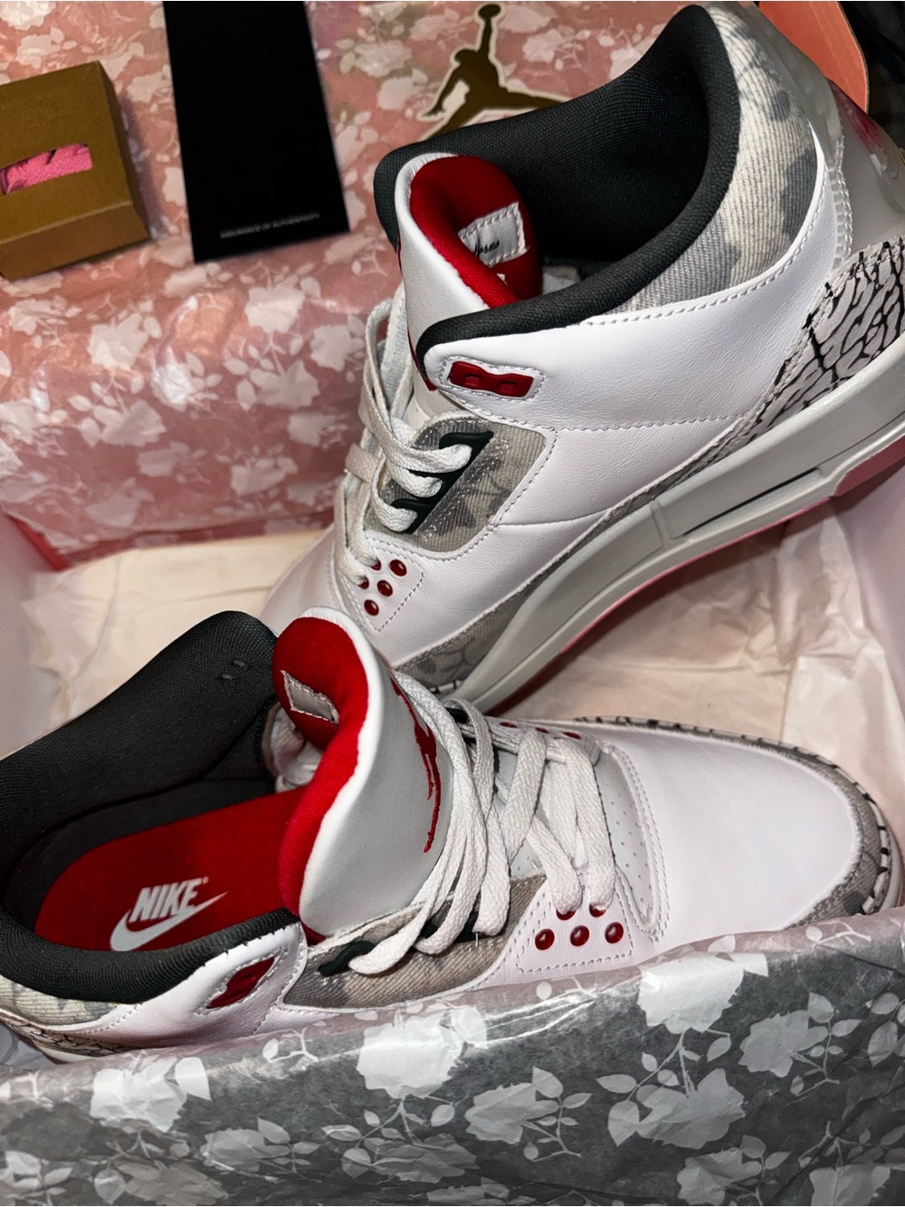 Nike White Red Black Air Jordan 3 Retro Sneakers